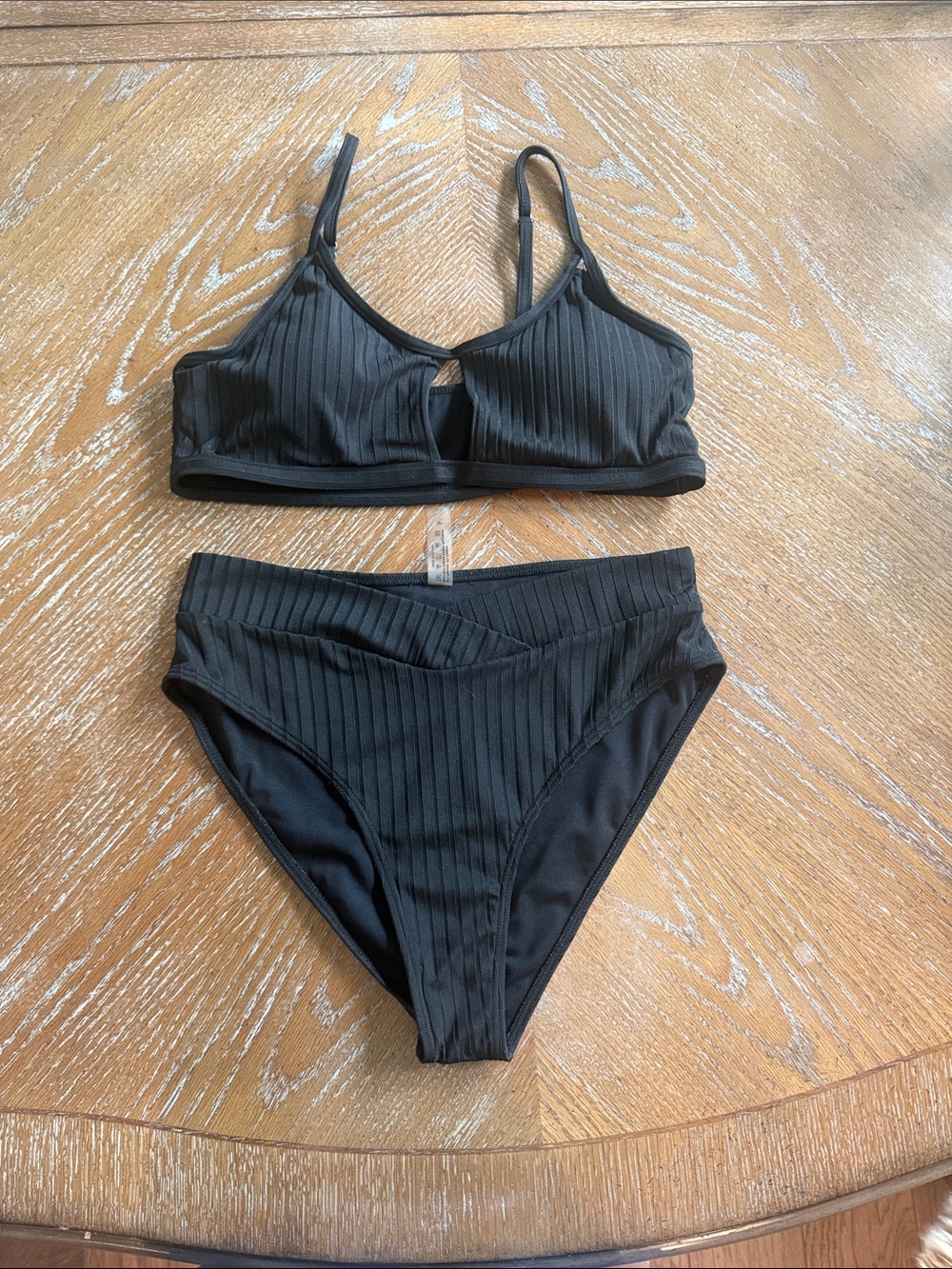 Ribbed Black High-Waist Bikini Set - Women Swim